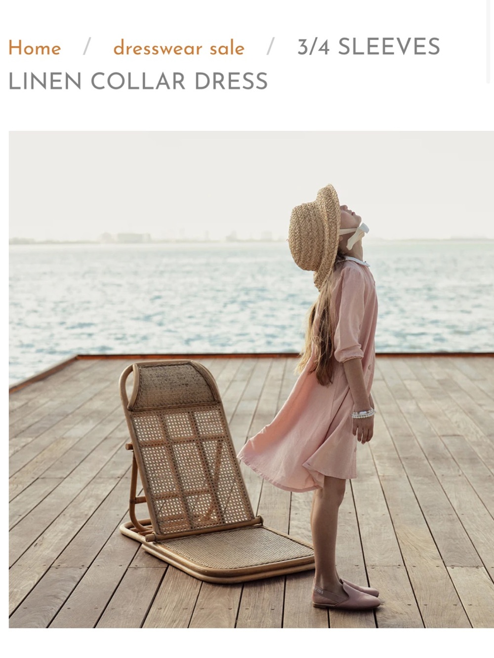 Linen Collar Girls' Dress in Blush Pink
